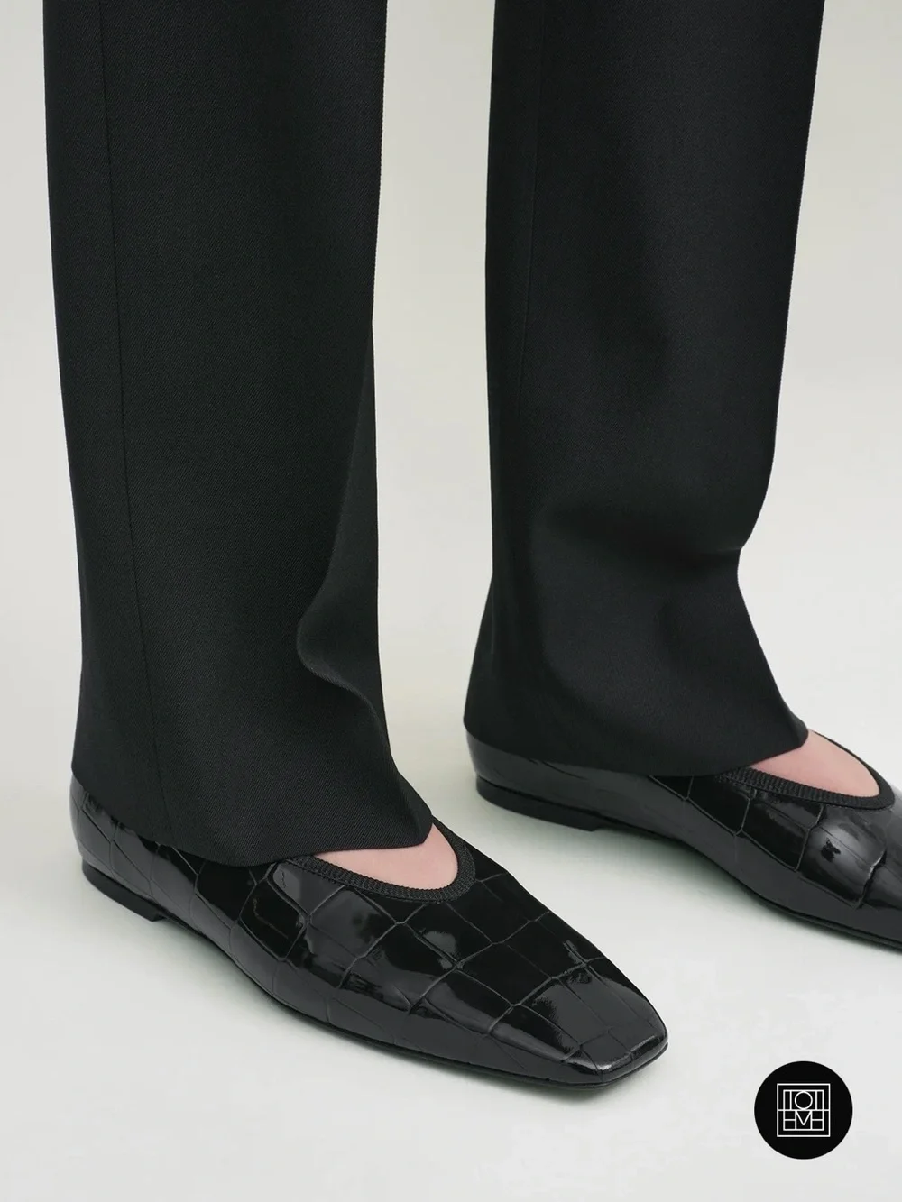 Toteme Black Croc-Embossed Square-Toe Ballet Flats - Picture 2 of 7